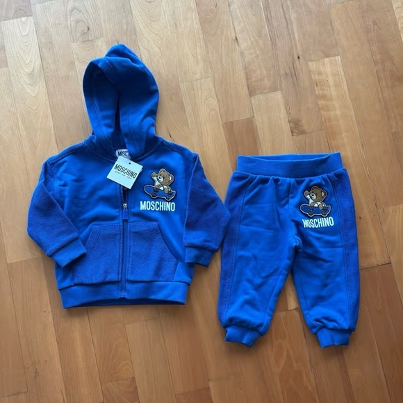 Moschino Kids Blue Jogger Set with Bear Design